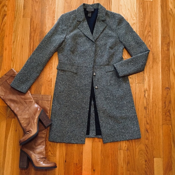 Outfit Petite Jackets & Blazers - Outfit Petite Black & Gray Tweed Knee Trench Coat